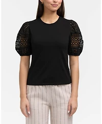 Ellen Tracy Women's Eyelet Puff Sleeve Top