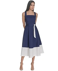 Jessica Howard Women's Cotton Color-Blocked Tie-Waist Midi Dress