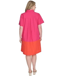Jessica Howard Plus Cotton Colorblocked Shift Shirtdress