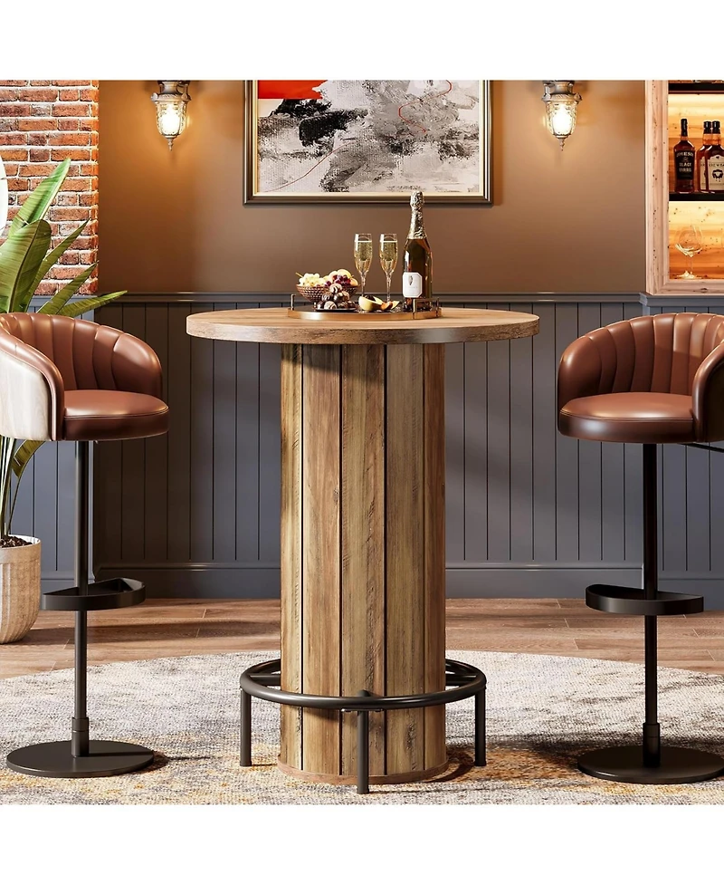 Tribesigns Round Bar Table, 39.4" H Wood Bistro Pub Table with Metal Ring Footrest for Dining Coffee Cocktail Living Room, Small Space(Only Table)