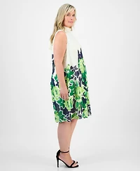 Robbie Bee Plus Placement-Print Mock-Neck Dress