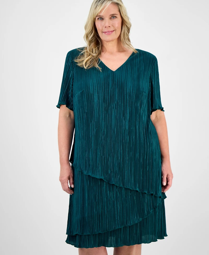 Connected Plus V-Neck Short-Sleeve Tiered Dress
