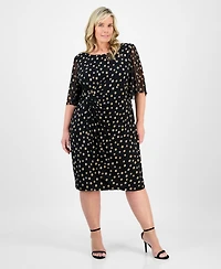Connected Plus Printed Side-Shirred Butterfly-Sleeve Dress