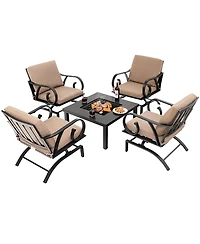 Gymax 5PCS Cushioned Patio Dining Set Heavy-Duty Rocking Chairs with 4-in-1 Fire Pit Table