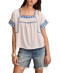 Lucky Brand Women's Embroidered Short-Sleeve Cotton T-Shirt
