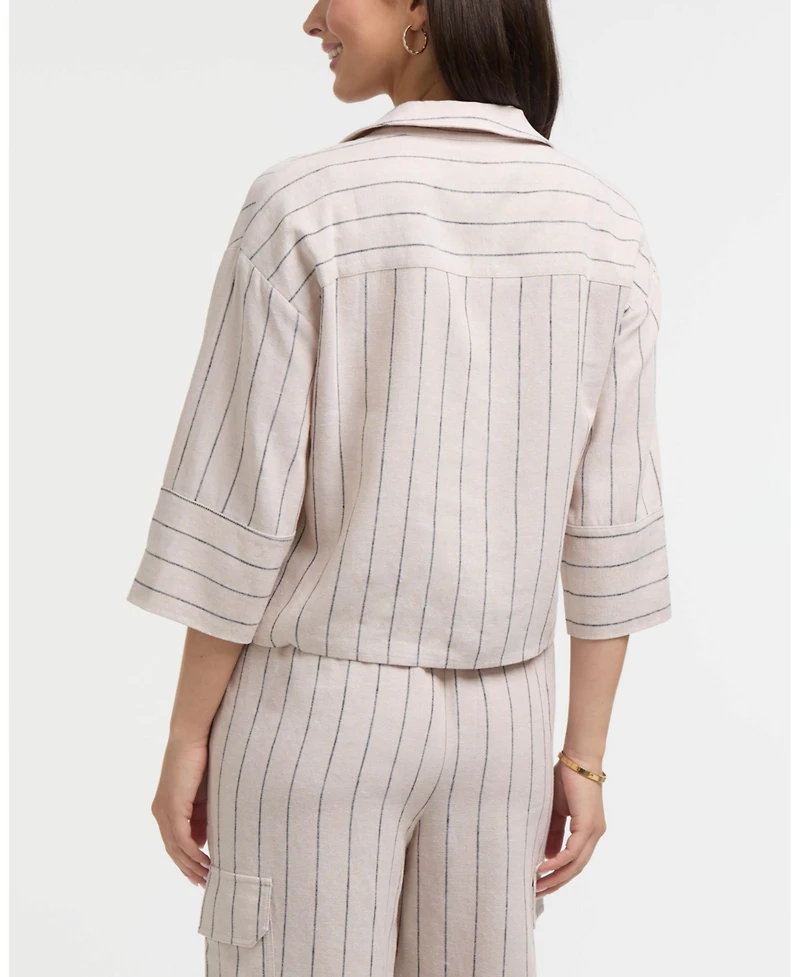 Ellen Tracy Women's 3/4 Sleeve Notch Collar Top