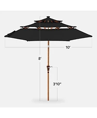 Best Choice Products Woodgrain Pattern 10ft 3-Tier Solar Patio Umbrella w/ 24 Led Lights