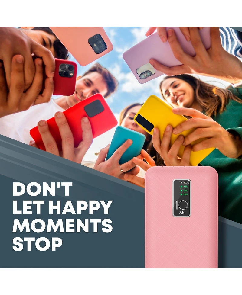 GabbaGoods 10,000mAh Rapid Charging Power Bank with Lcd Battery Display, 4 Built-In Cables, and Phone Stand