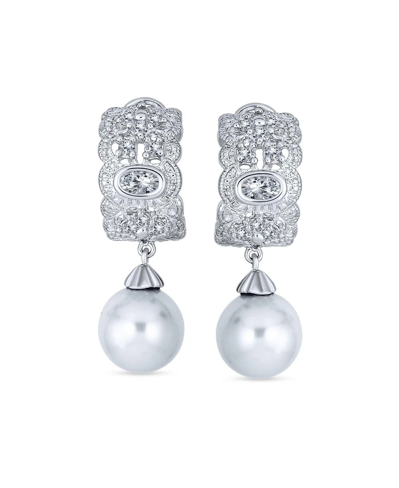 Bling Jewelry Elegant Dangle Chandelier Earrings with Cz White Glass Ball Pearl Drops