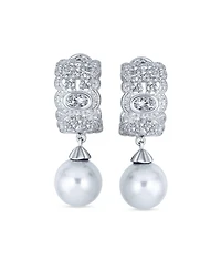Bling Jewelry Elegant Dangle Chandelier Earrings with Cz White Glass Ball Pearl Drops