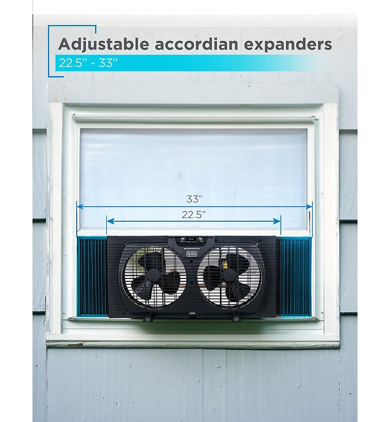 Black+Decker 9" Dual Window Fan for Window Screen with 2 Speed Settings, Twin Window Fan, Black