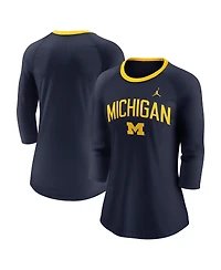 Jordan Women's Navy Michigan Wolverines Tri-Blend Raglan 3/4 Sleeve Top