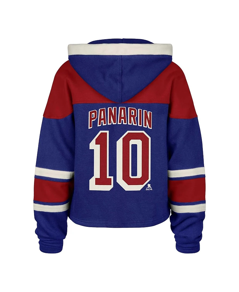'47 Brand Women's Artemi Panarin Blue New York Rangers Superior Lacer Cropped Pullover Hoodie