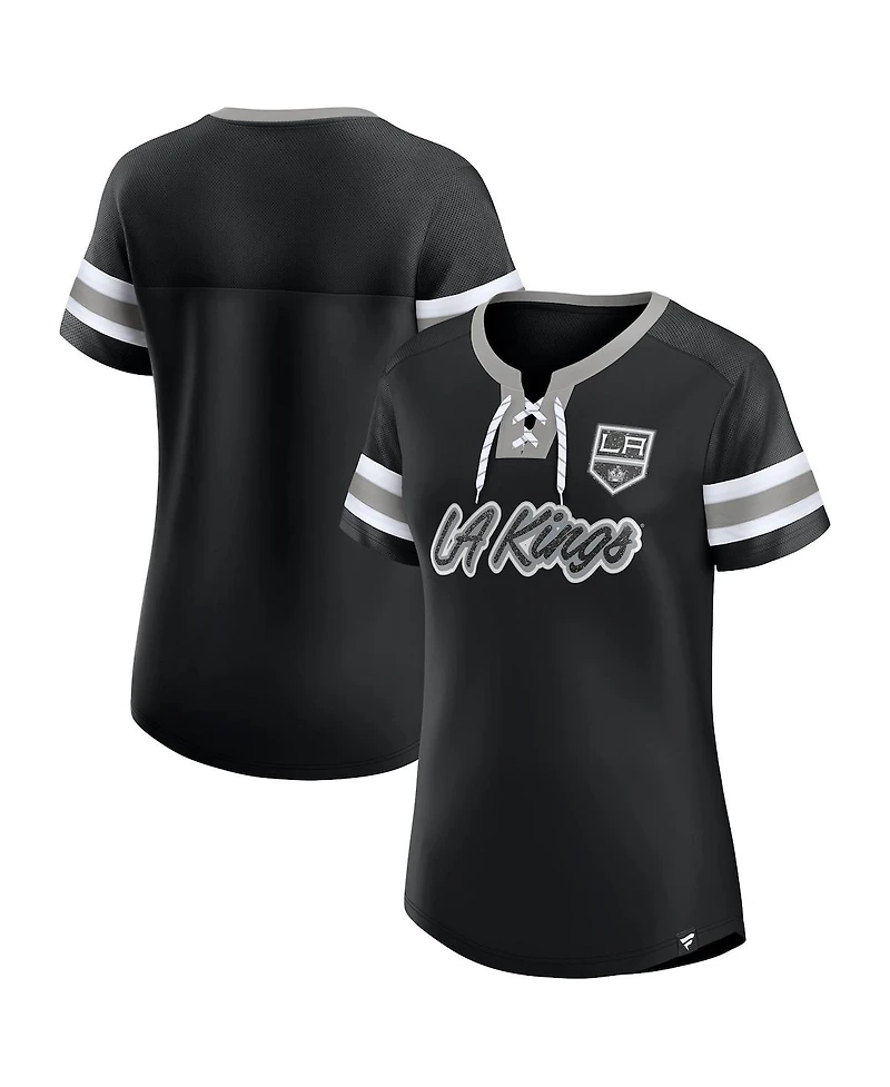 Fanatics Women's Black Los Angeles Kings Iconic Athena Lace-Up T-Shirt