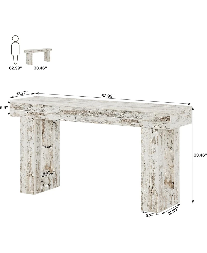 Tribesigns 63-Inch Long Console Table, Farmhouse Wooden Sofa Table Behind The Couch, Narrow Entryway Table for Entrance, Hallway, Living Room (Distres