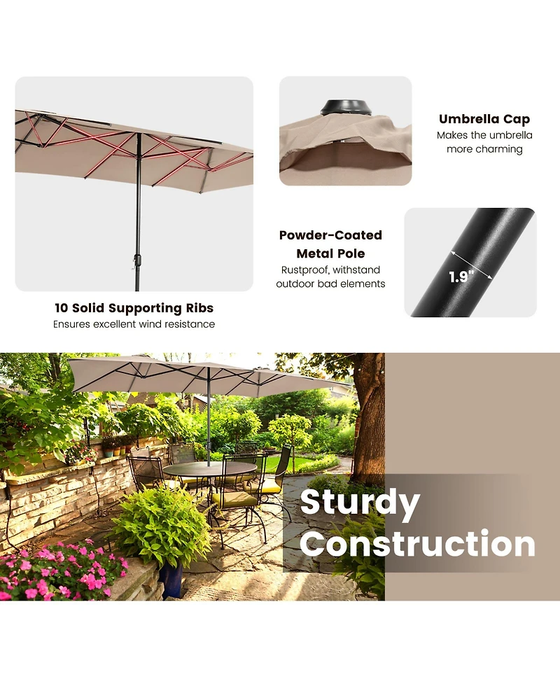 Gymax 15FT Double-Sided Market Umbrella Large Crank Handle Vented Twin Patio