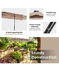 Gymax 15FT Double-Sided Market Umbrella Large Crank Handle Vented Twin Patio