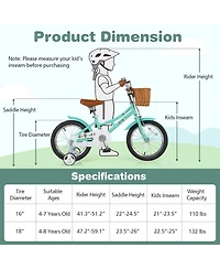 16 Inch Kids Bike Retro Bicycle with Adjustable Height and Basket for Ages 4-8 Years Old