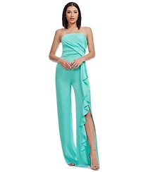 Dress the Population Women's Shawn Ruffled Side-Slit Jumpsuit