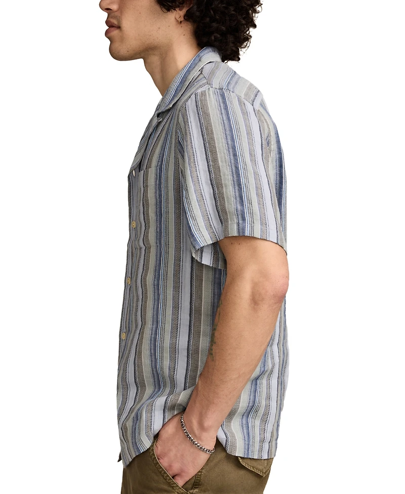 Lucky Brand Men's Short Sleeve Dobby Stripe Button-Front Camp Shirt