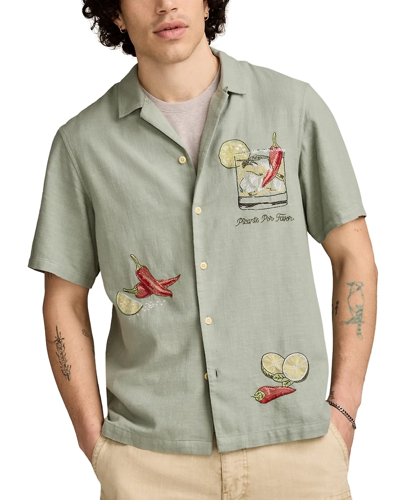 Lucky Brand Men's Vice Short Sleeve Button-Front Graphic Camp Shirt
