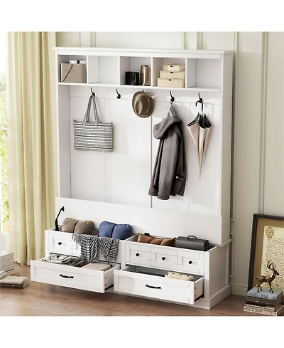 Streamdale Chic 3-in-1 Entryway Bench with Lift Top Storage, Coat Rack, and 5 Hooks