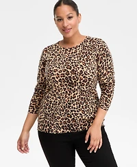 Charter Club Plus 100% Cashmere Animal-Print Crewneck Sweater, Macy's Exclusive