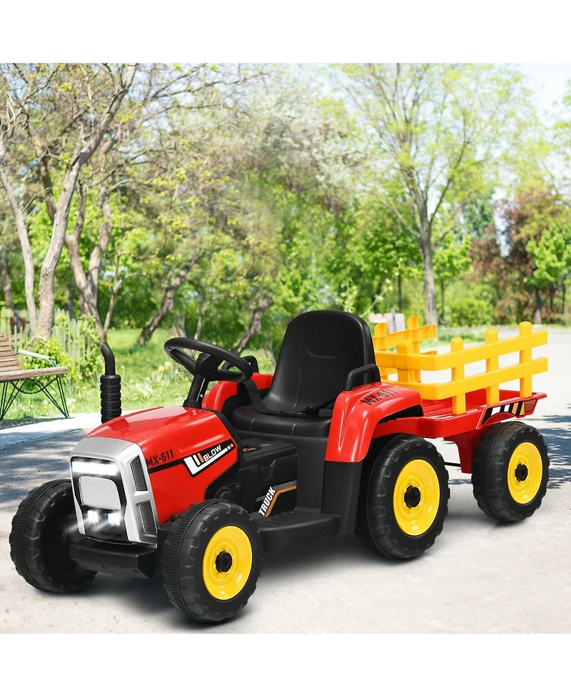 12V Ride on Tractor with 3-Gear-Shift Ground Loader for Kids 3+ Years Old