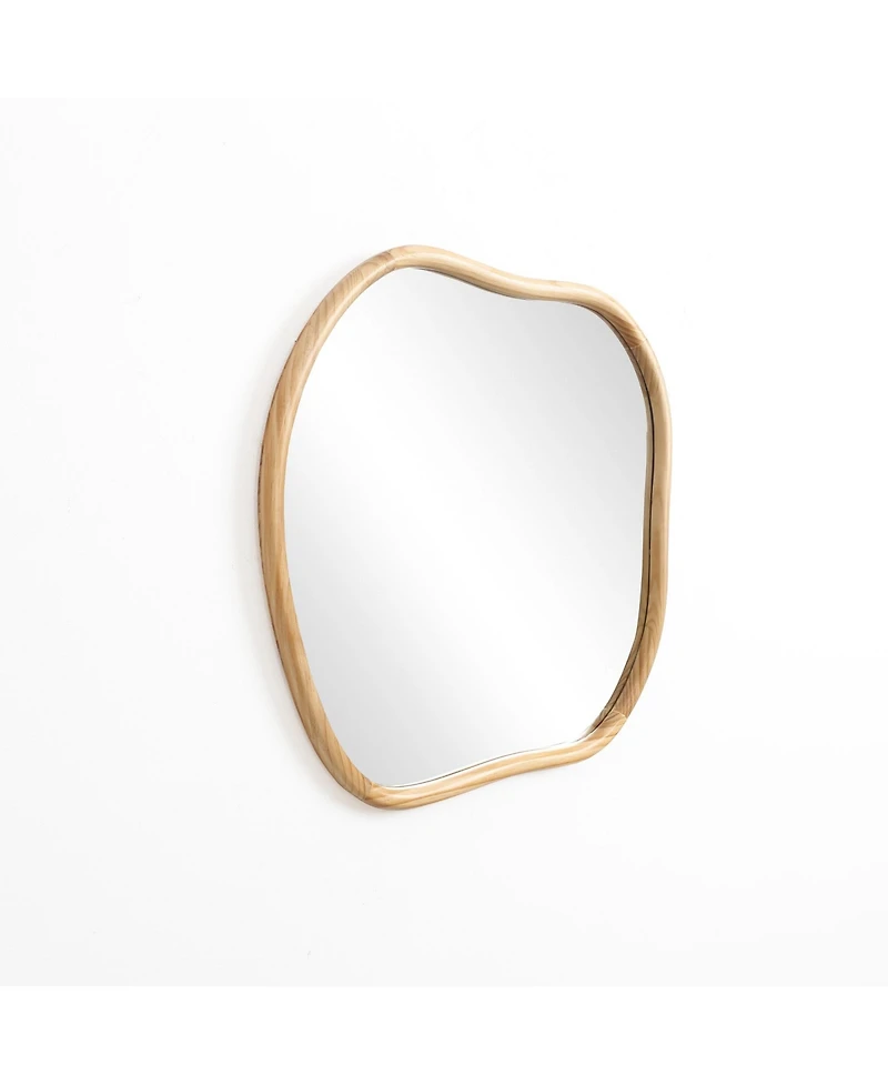 LuxenHome Natural Pine Wood Frame Square Irregular Wall Mirror, Accent and Vanity
