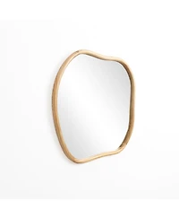 LuxenHome Natural Pine Wood Frame Square Irregular Wall Mirror, Accent and Vanity