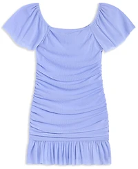 With Jules Big Girls Ruched Flutter-Sleeve Glitter Knit Dress