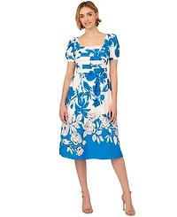 Adrianna Papell Women's Floral-Print Square-Neck A-Line Dress