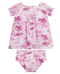 Guess Baby Girls 2-Piece Puff Sleeve Printed Dress and Coordinating Bloomer Set