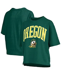Pressbox Women's Green Oregon Ducks Nelson Arch Over Logo Waist Length Oversized Slub T-Shirt