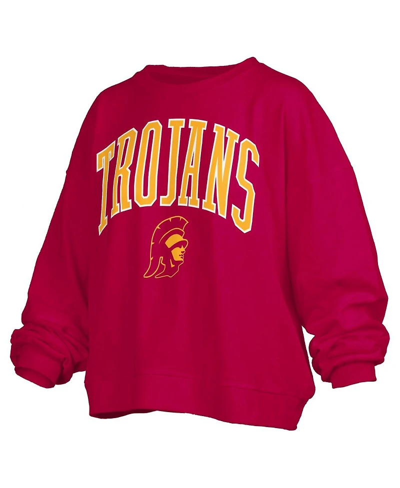 Pressbox Women's Cardinal Usc Trojans Janise Arch Over Logo Waist Length Oversized Pullover Sweatshirt