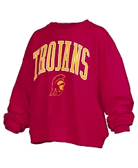 Pressbox Women's Cardinal Usc Trojans Janise Arch Over Logo Waist Length Oversized Pullover Sweatshirt