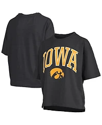 Pressbox Women's Black Iowa Hawkeyes Nelson Arch Over Logo Waist Length Oversized Slub T-Shirt