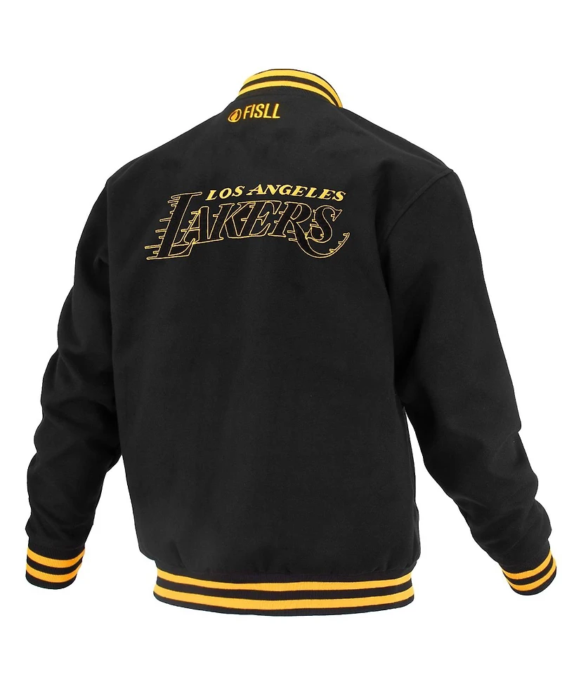 Fisll Men's and Women's Black Los Angeles Lakers Logo Man Shadow Collection Full-Snap Varsity Jacket
