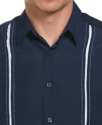 Cubavera Men's Pick Stitch Panel Short Sleeve Button-Down Shirt