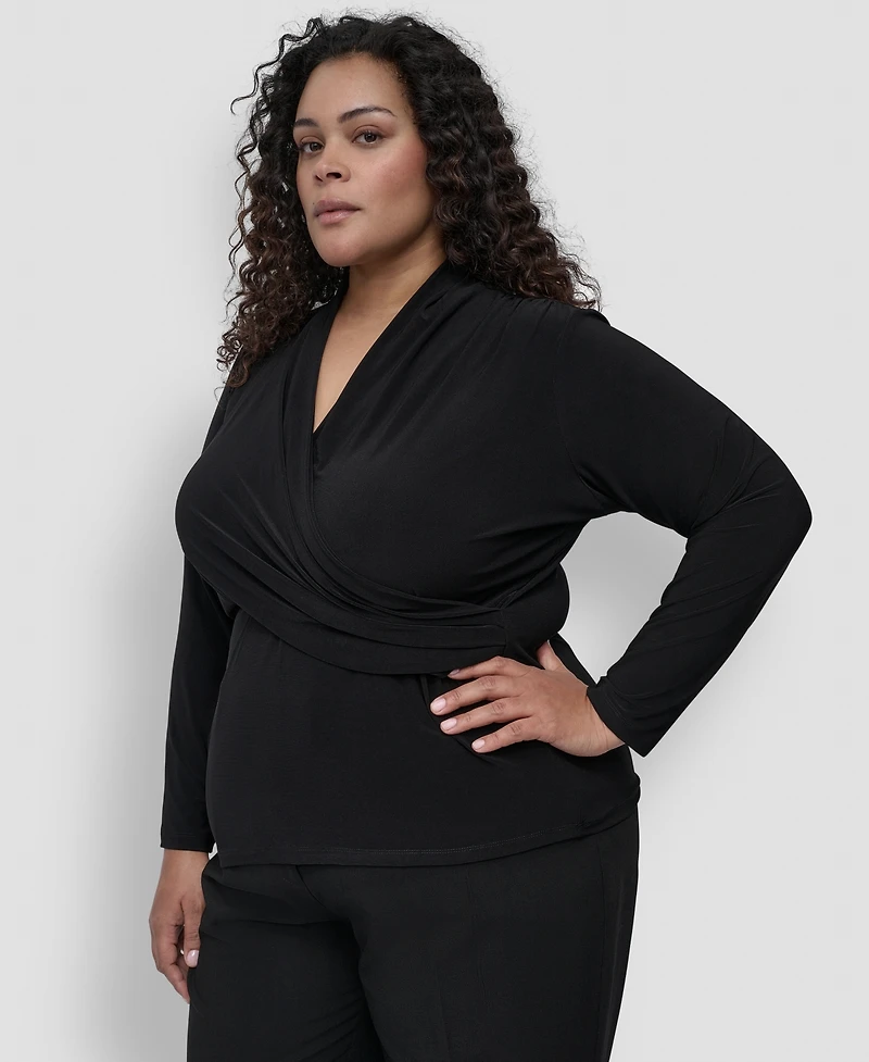 Dkny Plus Long-Sleeve Faux-Wrap Top