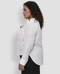 Dkny Plus Contrast-Trim Long-Sleeve Blouse