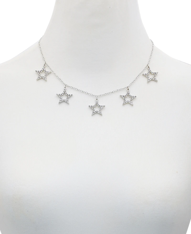 Guess Silver-Tone Pave Star Charm Statement Necklace, 16" + 2" extender