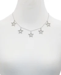 Guess Silver-Tone Pave Star Charm Statement Necklace, 16" + 2" extender