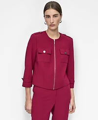 Dkny Women's Zip-Front Collarless Cropped Jacket
