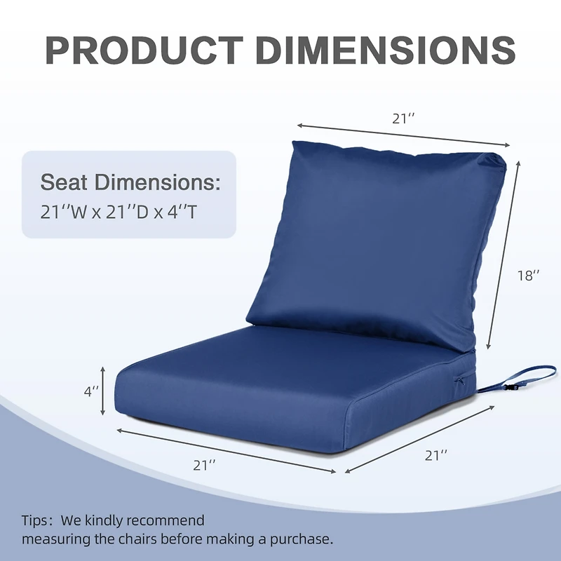Aoodor Outdoor Chair Cushions Set of 2, 21"x21", Water Resistant Deep Seat with Handle & Adjustable Straps.