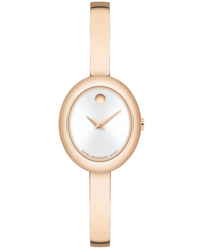 Movado Women's Museum Oval Bangle Swiss Quartz Rose Pvd Watch, 22 x 26mm