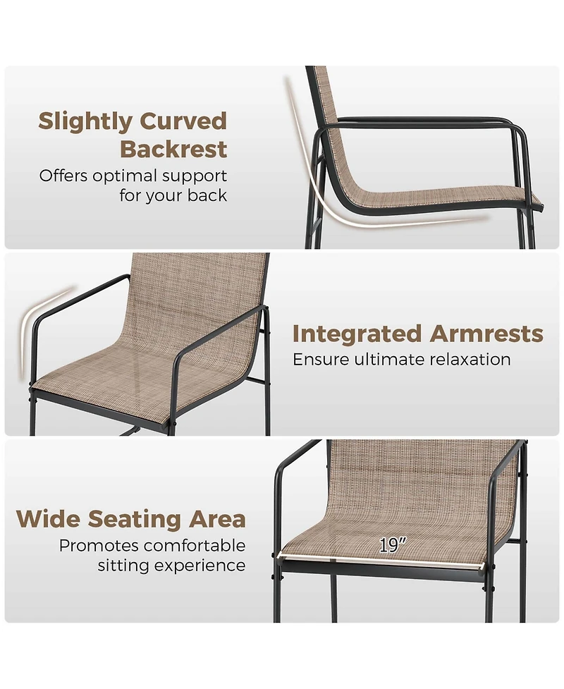 2 Pcs Outdoor Dining Chairs Patio Furniture Chair with Breathable Seat & Backrest