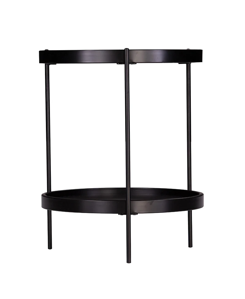 Round End Table with Shelf in Wood and Iron for Living Room or Office