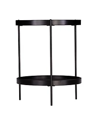 Round End Table with Shelf in Wood and Iron for Living Room or Office
