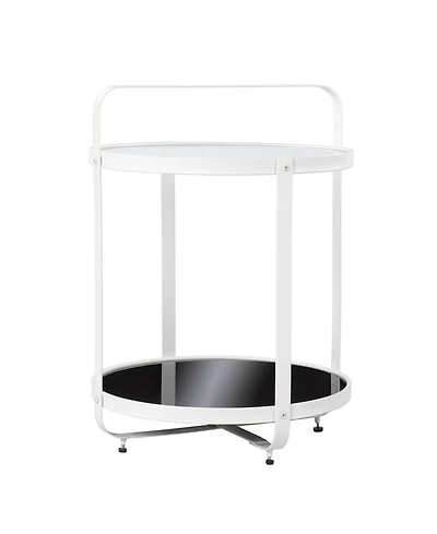 Glass and Iron Round End Table with Shelf for Living Room or Bedroom